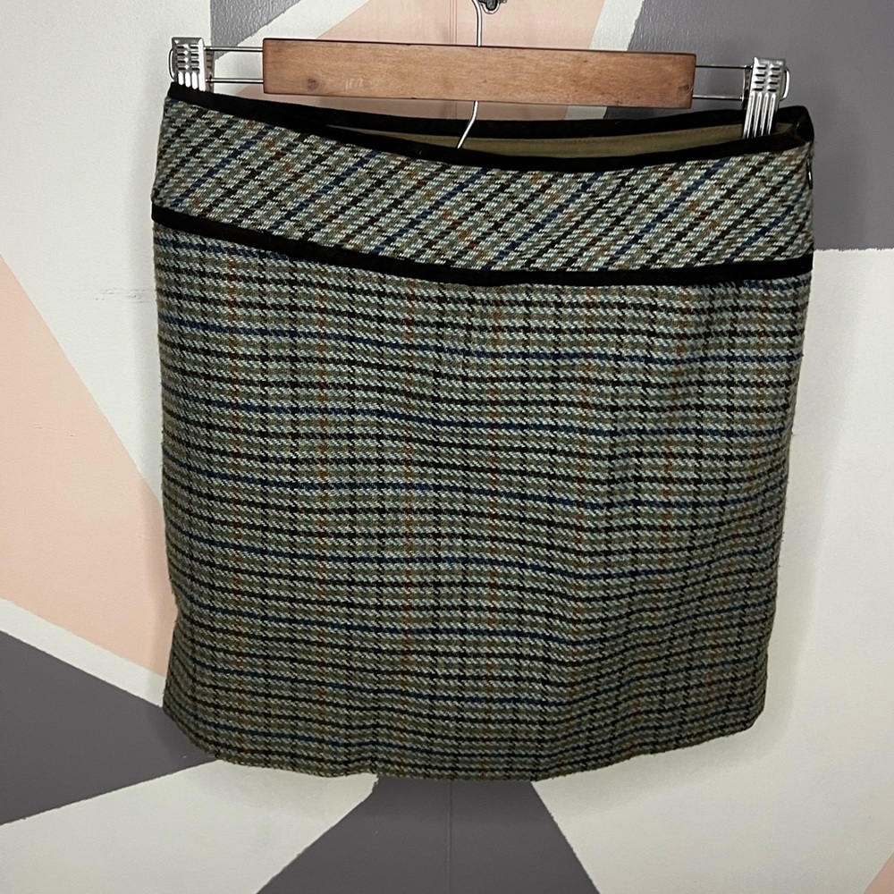 Brown and Green houndstooth mini skirt